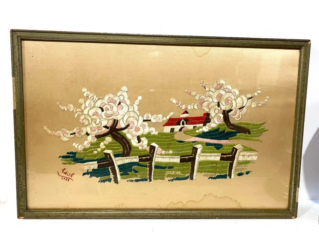 ANCIEN CADRE , Abécédaire , Broderie Canevas ... Souvenir Mireille 7