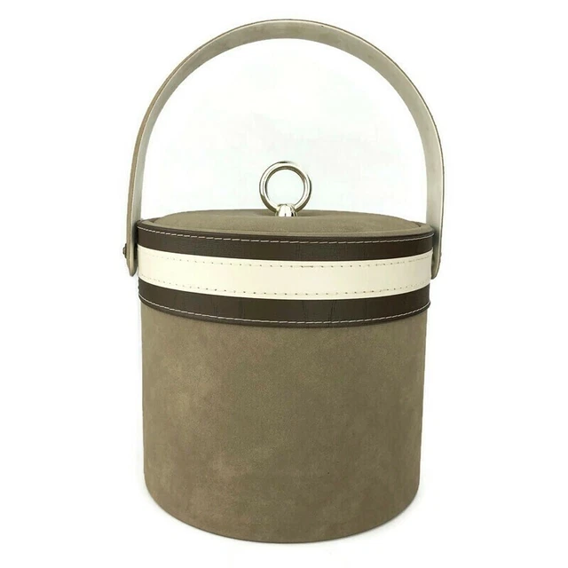 GEORGES BRIARD Signed Taupe Suede Insulated Ice Bucket Tan Mid Century Modern
