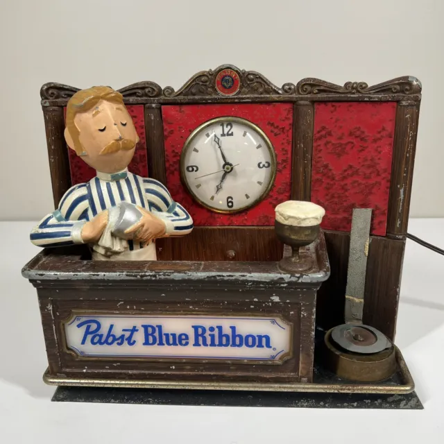 Vintage Pabst Blue Ribbon Bartender Beer Bar Clock Light - No Bottle - Working!