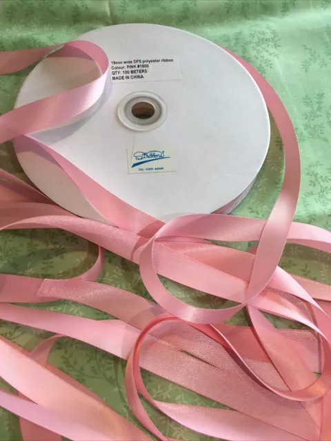 100m wholesale lot Pink 15mm double sided satin ribbon clearance