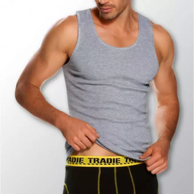 Mens 3 Pack Tradie S-2XL Pure Cotton Tank Singlets Grey Work or Leisure Wear