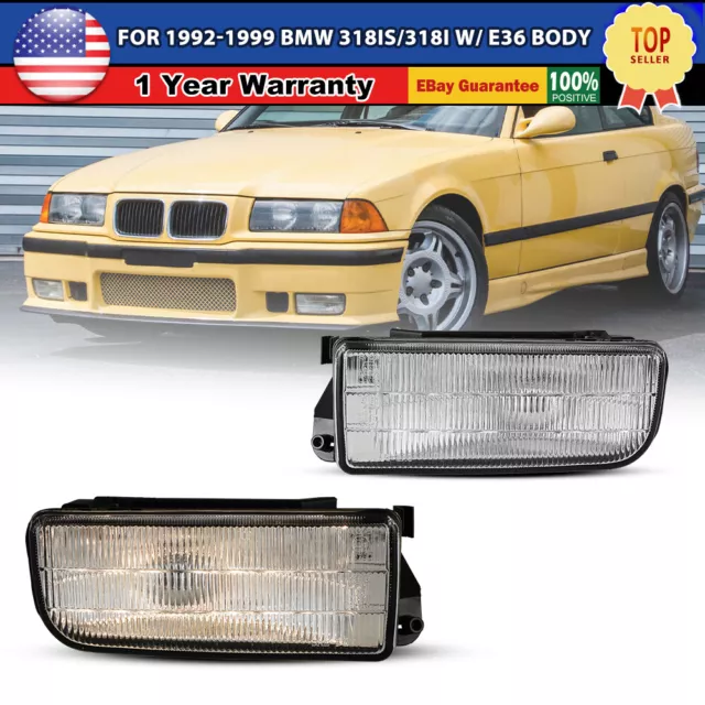 Fog Lights For 1992-1999 BMW E36/M3 3 Series Clear Glass Lens Lamp w/Bulbs Pair