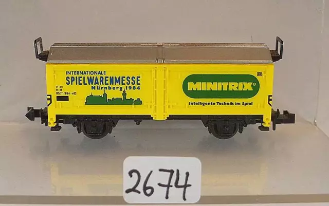 Minitrix Spur N 1/160 Nr. 3530 Hubdachwagen Messe 1984 2-achsig der DB #2674