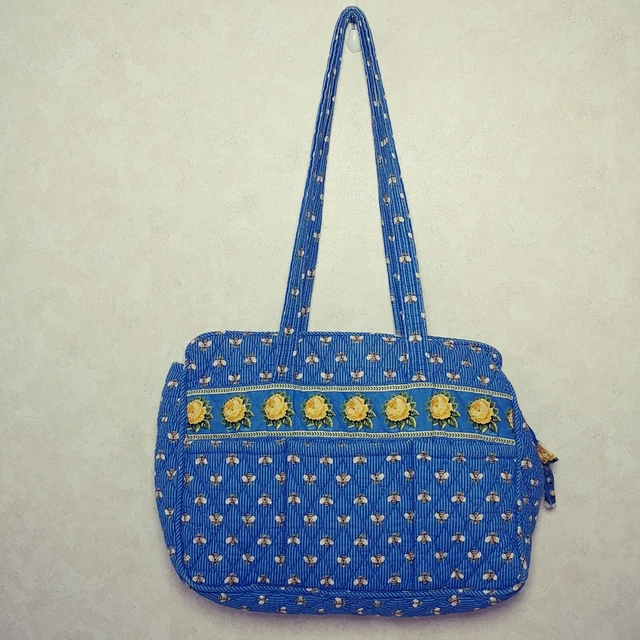 Vera Bradley Diaper Bag Vintage Bee Pattern Cotton Blue Yellow Quilted Baby Pad