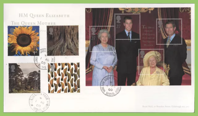 G.B. 2000 Queen Mother M/S+Tree & Life  on Royal Mail First Day Cover, WGP cds