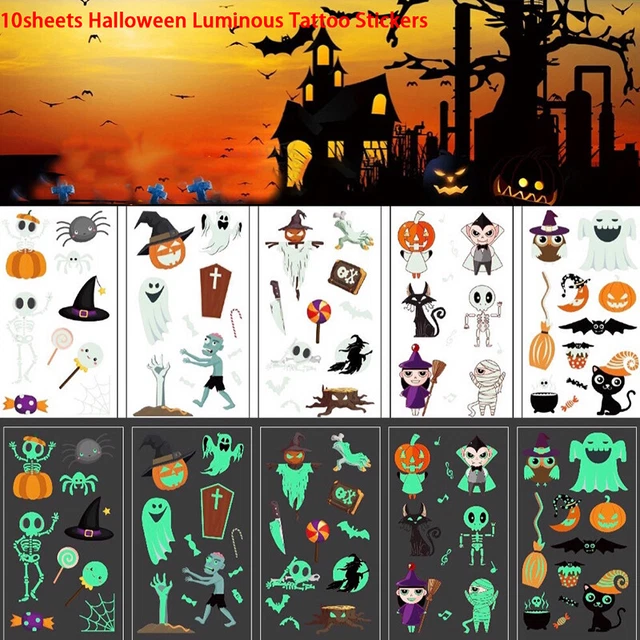 10 Hojas Halloween Luminoso Tatuaje Falso Tatuaje Bruja Brillante Tatuaje Pegatinas: ZR