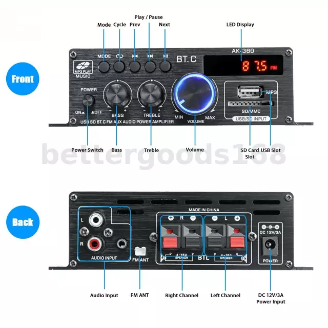 800W Bluetooth Mini Amplificador HiFi Power Audio Bass AMP USB SD MP3 FM AutoHa 3