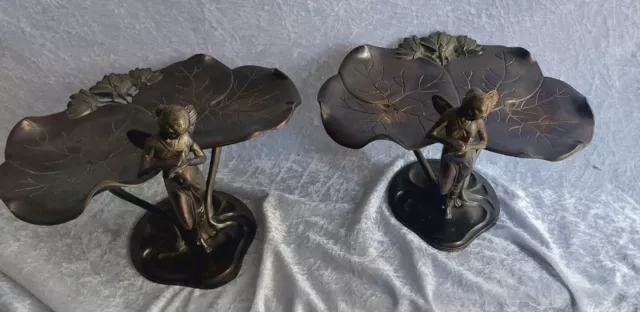 Art Nouveau Style Bronze Fairy Eith Lily Pad Card Holders