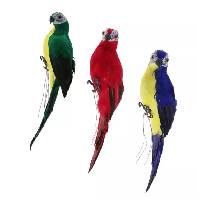 3x Vivid Macaw Parrot Ornament Birds Outdoor Tree Decor Imitation Animals