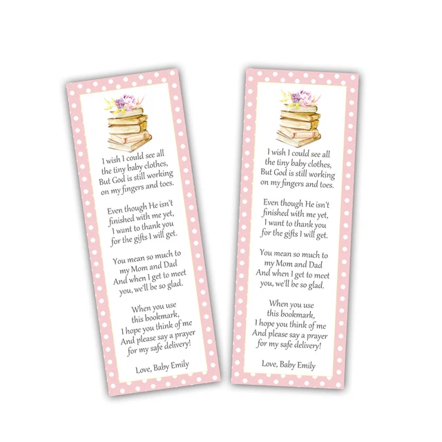 30 Girl Baby Shower Bookmarks Favor, Books Blush Pink Name Personalized