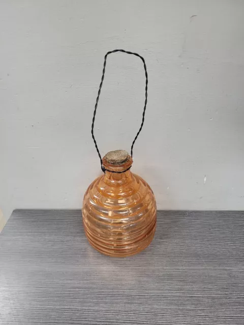Vintage Glass Beehive Natural Pest Control Fly Bee Trap Catcher Bail Orange