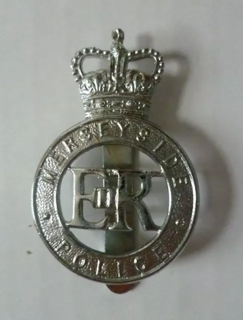 Merseyside Police Cap Badge QC EIIR Slider Chrome maker Firmin - OBSOLETE
