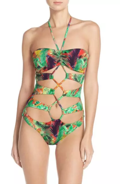 Red Carter Lost Paradise Cutout One-Piece Swimsuit Sz 10 Geen Multi