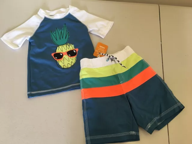 NWT Gymboree Boys Rash Guard Pineapple Swim trunk Swimsuit Set  UPF 50+