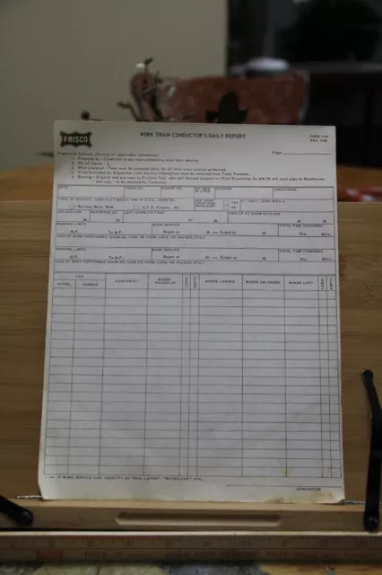 Frisco Railway Lines Railroad Form 1334  Work Day Conductor's Daily Report 1968