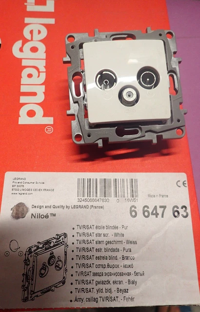 Prise TV/FM/SAT Legrand NILOE Gris Argent – Modèle 96680, Pour Antenne Et Satellite