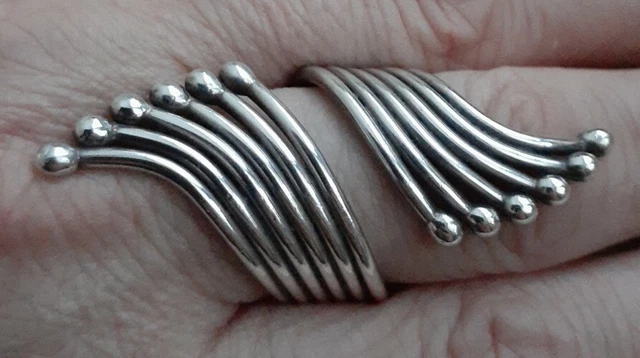 Vintage Estate Handmade Sterling Silver Huge Bypass Knuckle To Knuckle Ring Sz 7