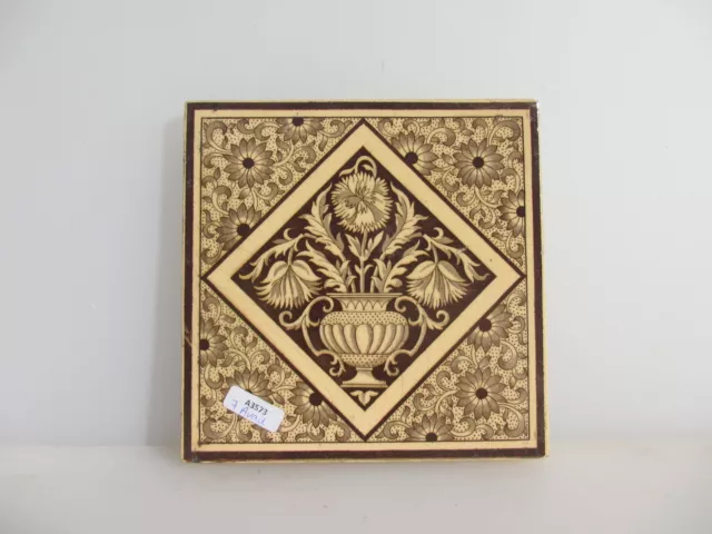 Victorian Ceramic Tile Urn Floral Flowers Leaf Old Antique Art Nouveau MINTON