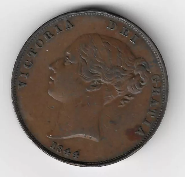 Queen Victoria Young Head 1844 OT Coinage Penny 1d British Coin