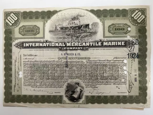 USA 100 shares International Mercantile Marine Titanic Aktie New Jersey 07.12.23