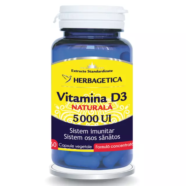 Vitamine D3 5000 UI, naturelle, 60 gélules, Herbagetica