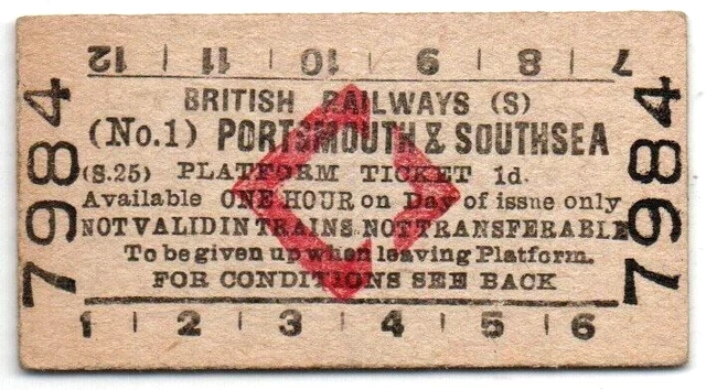 BR(S) Platform Ticket Portsmouth & Southsea (No.1) 1d (S.25)