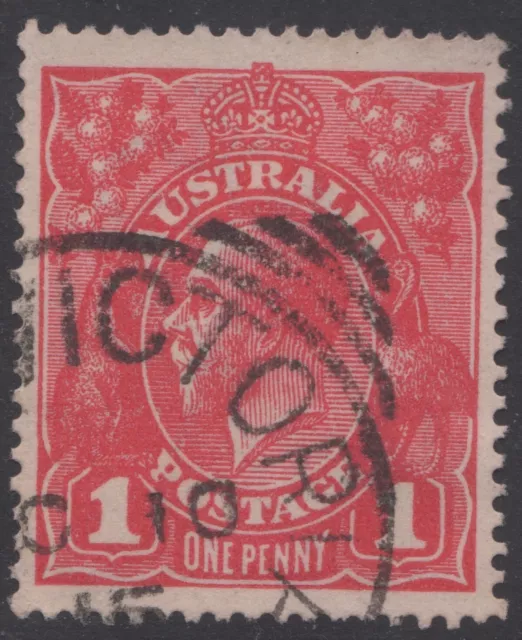 Australia KGV 1d red SW, “PORT VICTORIA” SA Oct 10 1915 squared circle pmk