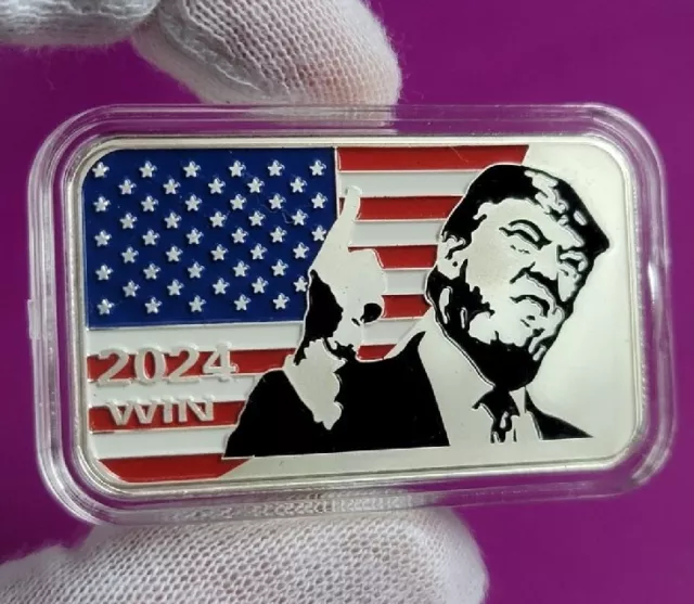 DONALD TRUMP &WIN 2024" USA Flag 1 oz .999 Fine Silver Color ENAMELED