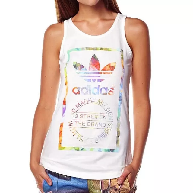 Adidas Trefoil Logo Tank Top Damen Achselshirt Träger T-Shirt XS S creme weiss