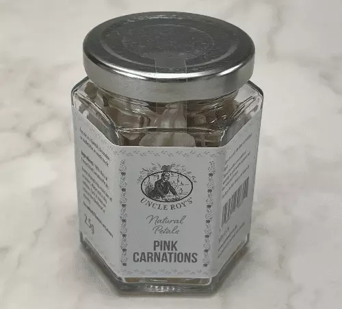 Nuevos pétalos comestibles naturales - pétalos de clavel rosa - frasco de vidrio de 195 ml