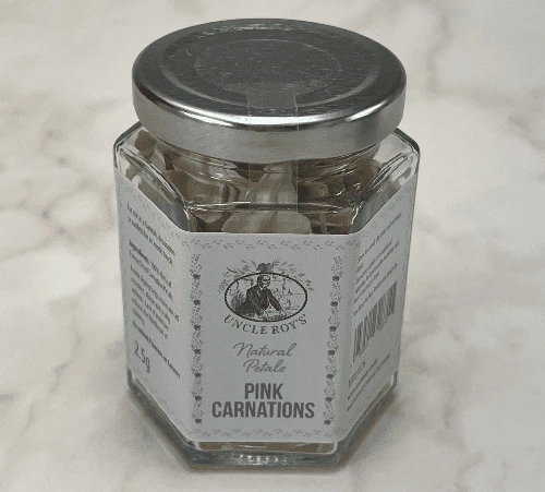 Nuevos pétalos comestibles naturales - pétalos de clavel rosa - frasco de vidrio de 195 ml