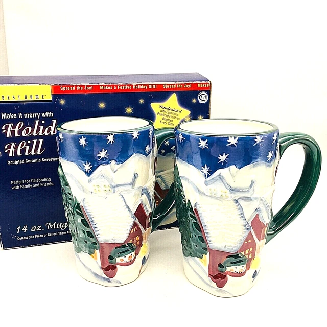 Coffee Mug Set Christmas Best Home Ceramic Holiday Hill Set of 2 Mugs NEW IN BOX