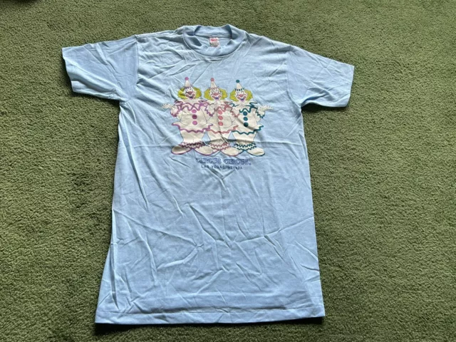 Rare Vintage 1980s Circus Casino Las Vegas Clowns Blue Tee T-Shirt Size M NOS