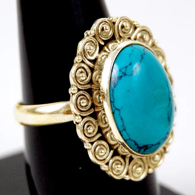 925 Silver Turquoise Gemstone Handmade Rose Gold / Gold Plated Women Party Ring