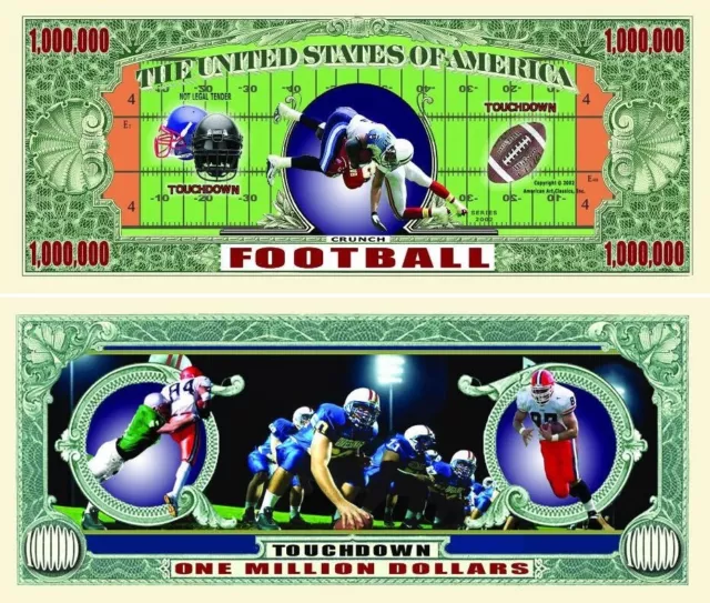 Pack of 50 - Football One Million Dollar Bill Collectible Novelty Dollar Bill