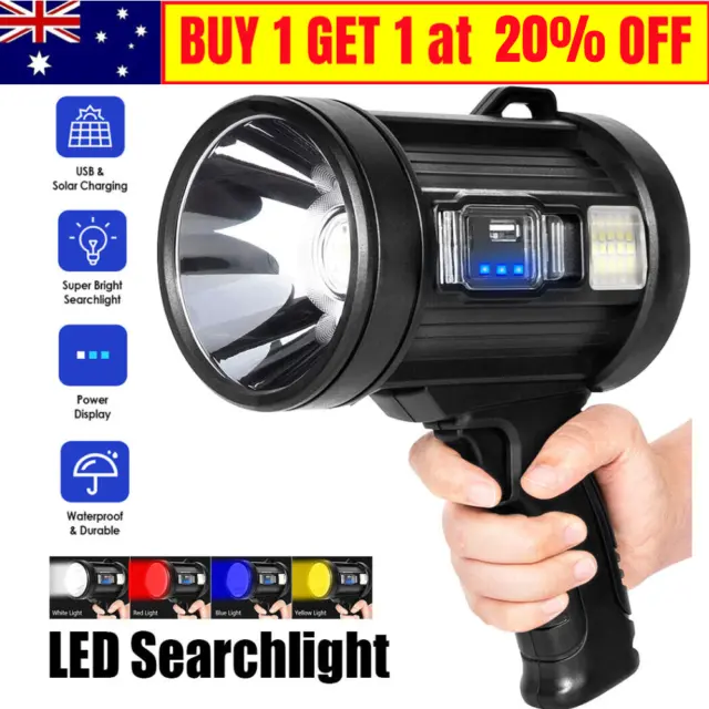 200000 LM LED Searchlight Spotlight USB Rechargeable Hand Torch Work Light Lamp