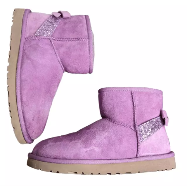 UGG ORCHID PINK purple bow glitter shorties sheepskin boot rare preline ...