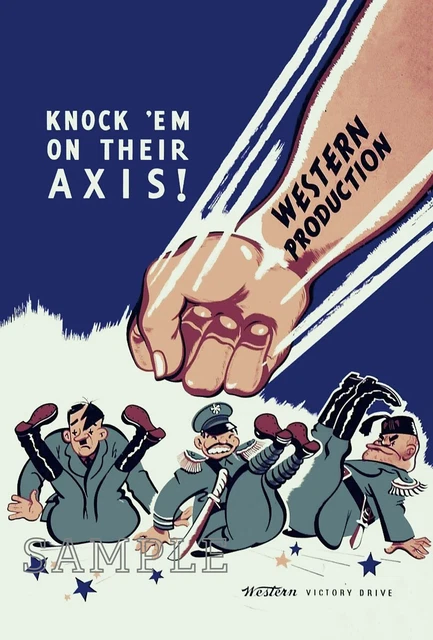 1940s WWII Hitler Mussolini Tojo axis USA military propaganda postcard[P89]