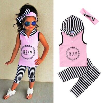 Toddler Infant Baby Girls Outfits Sleeveless Hooded Tops Pants Headband Clothes