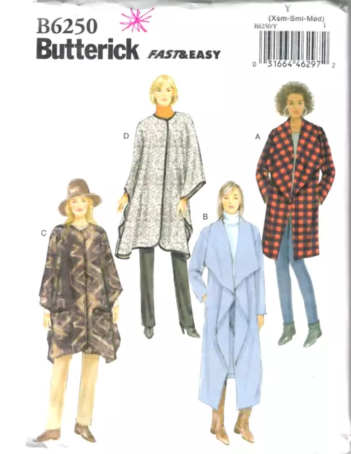 Womens/Misses Easy Coat Jacket Wrap Sewing Pattern/Butterick B6250/SZ XS-M/UCN