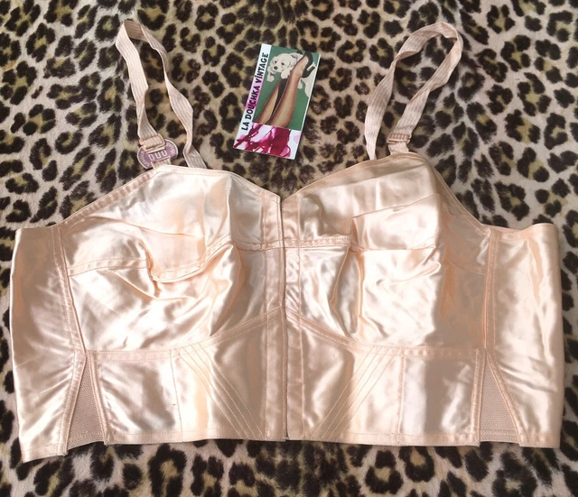 FRENCH 1940S PIN-UP BUSTIER BRA~ PINK SILK SATIN~ MADE IN FRANCE ~NEW