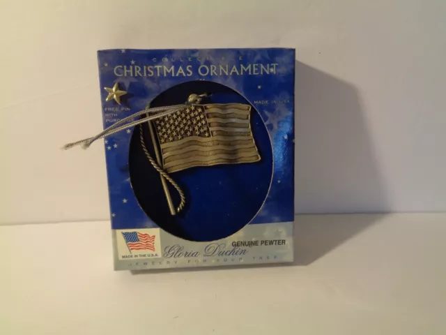GLORIA DUCHIN Pewter AMERICAN FLAG Christmas Ornament USA Original Box E7
