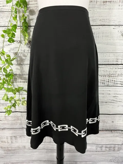 Liz Claiborne Skirt 6 Black Silk White Embroidery Knee A Line Career Wedding