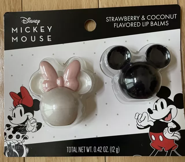 Disney Mickey Mouse & Minnie Mouse Strawberry & Coconut Flavored Lip Balms/New