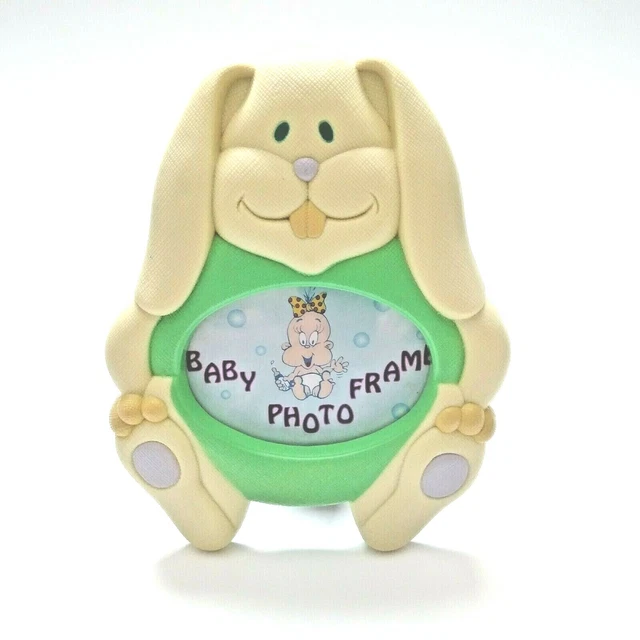 Baby Bunny Rabbit Photo Frame Yellow Green Easel back 6.5 x 5.5"