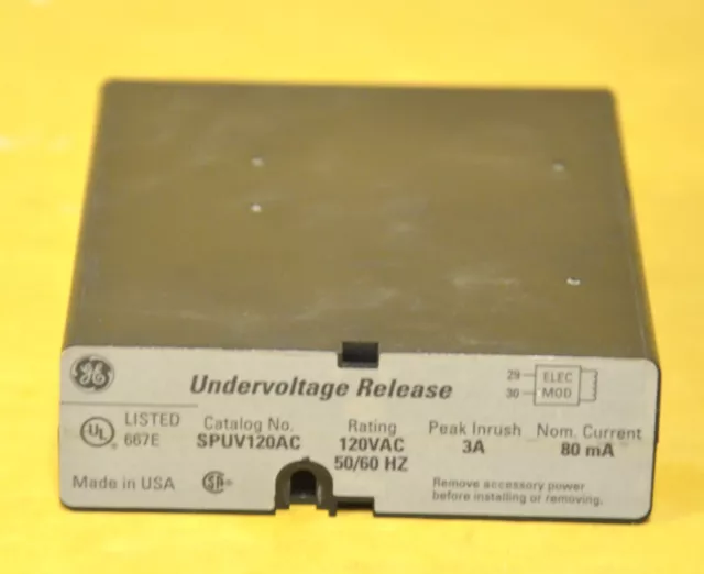 Ge General Electric SPUV120AC Undervoltage Release  120VAC 3A 80mA 50/60HZ