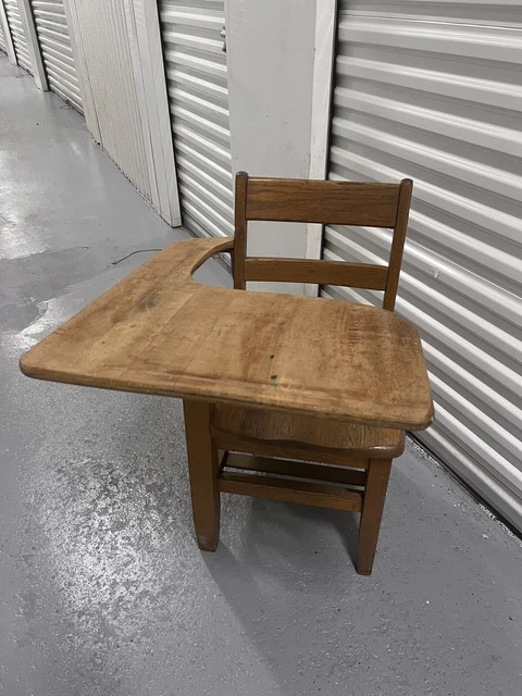 Great Looking Antique All Wood School Desk￼ w/ Attached Chair