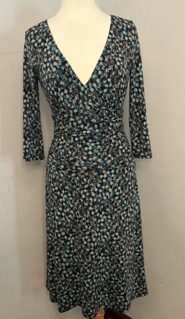 BCBG MAXAZRIA BROWN/TEAL/BLACK Slinky Knit dress Size M Geometric Print ...