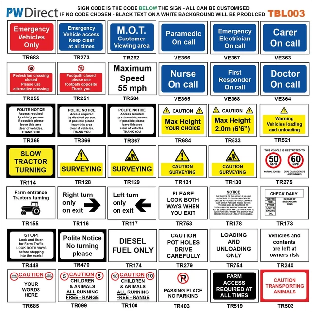 SIGN VEHICLE GARAGES Road Tbl003 Warnings Hazards Farm Polite Notices ...