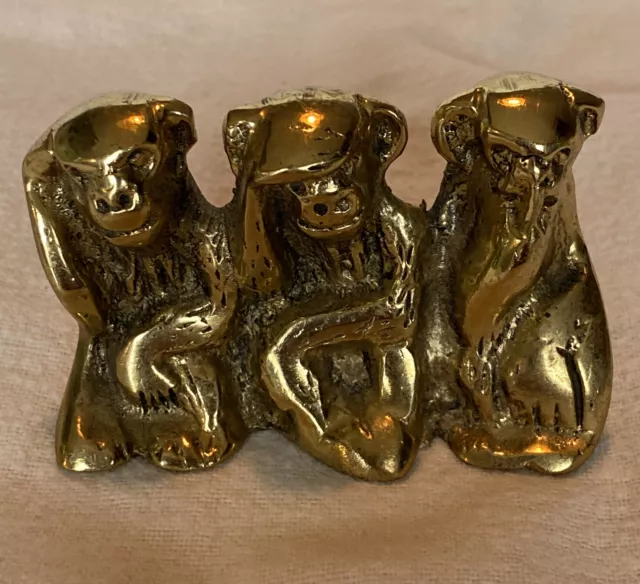 Small Vintage Brass Three Wise Monkeys Figurine